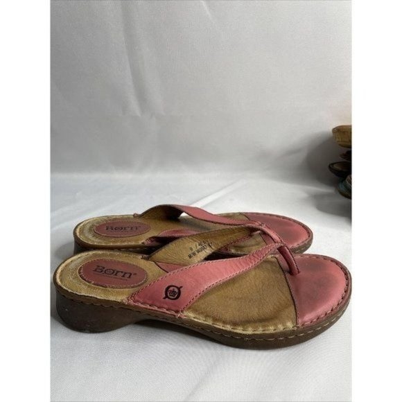 Womens Born Hand Crafted Genuine Pink Leather Thong Sandals Flip Flops Size 9 - Picture 3 of 9